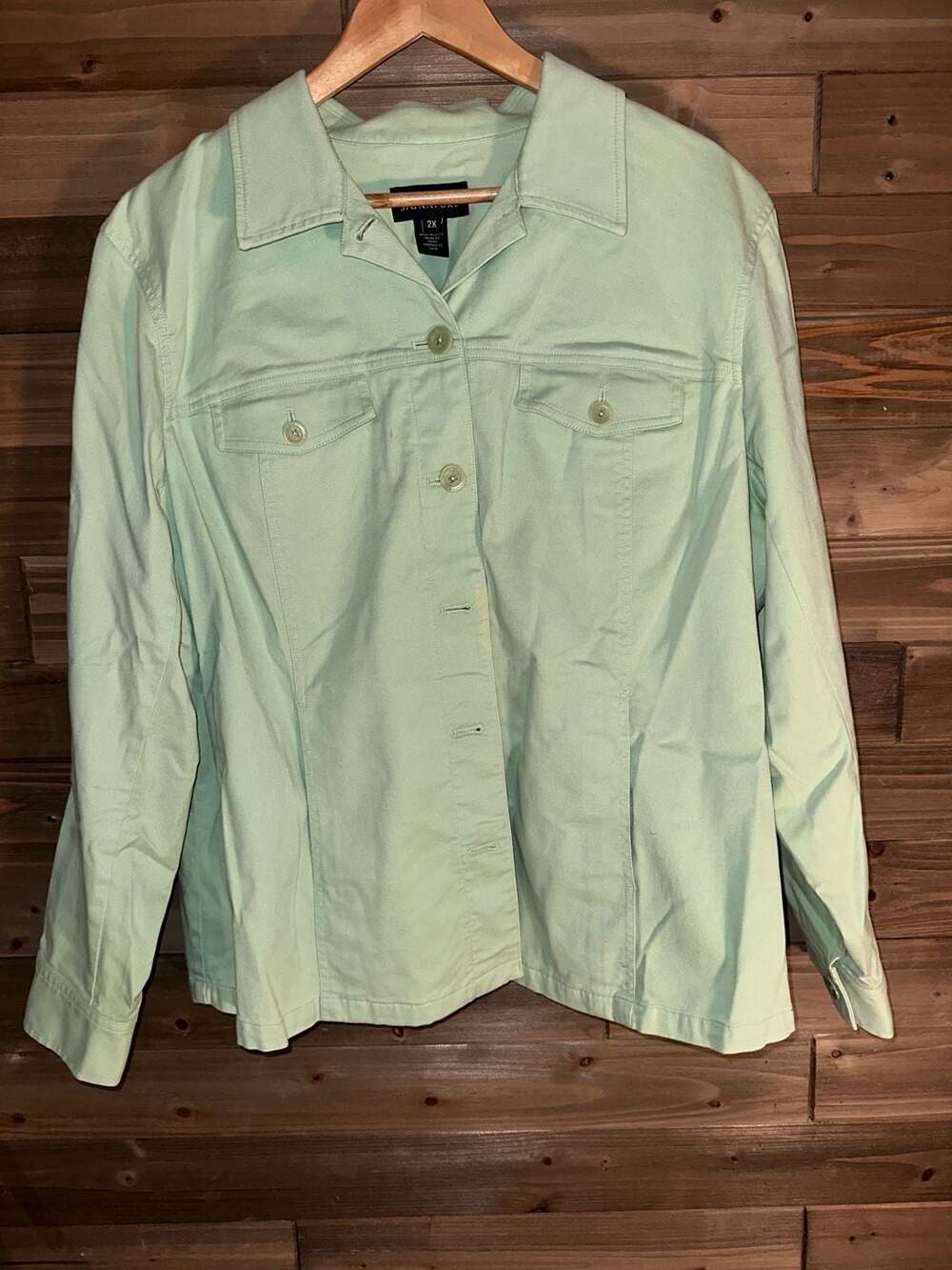 No.59 Jones New York Signature Green Denim Cotton Jacket Size 2X